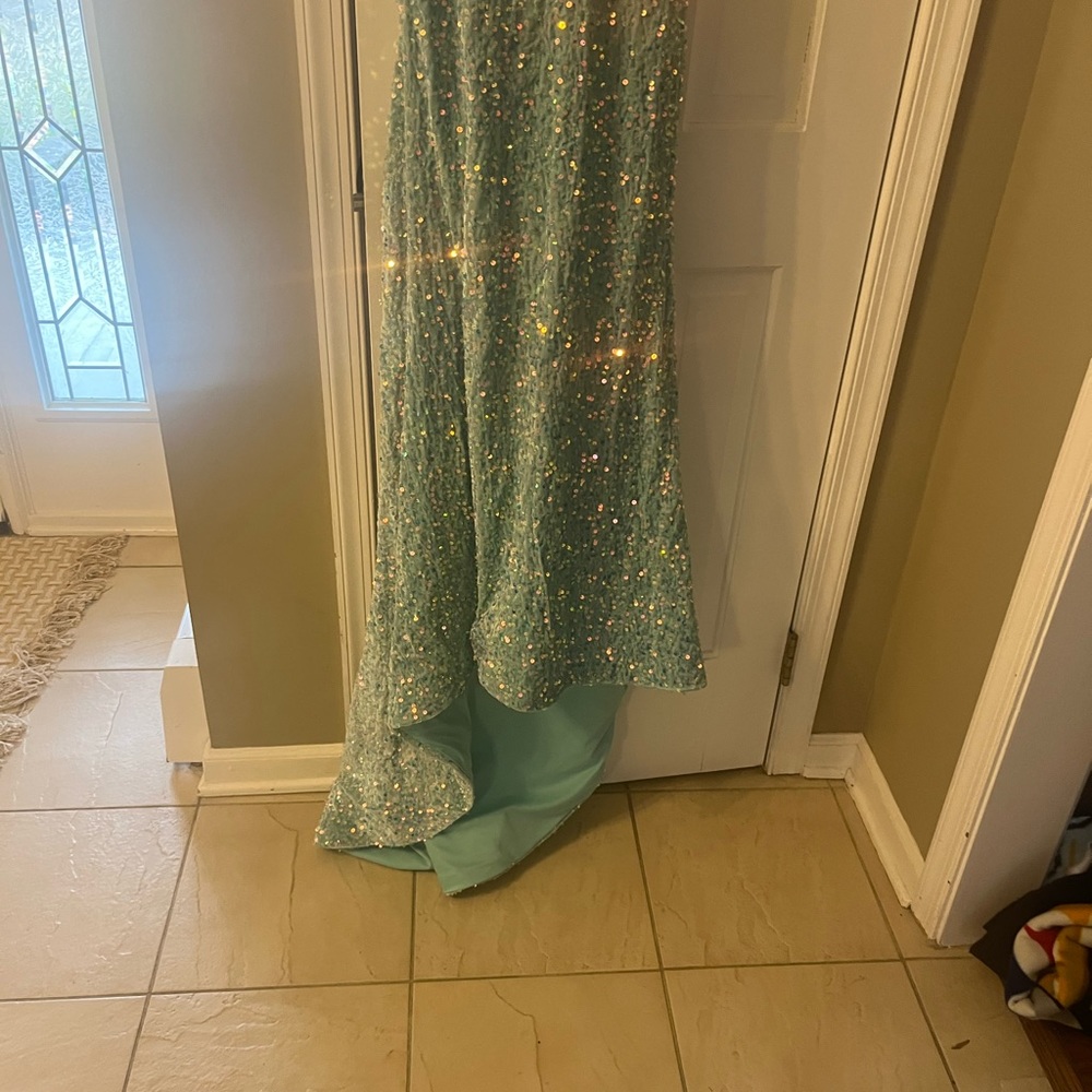 Blueish Green Sparkly Prom Dress - Picture 3 of 8